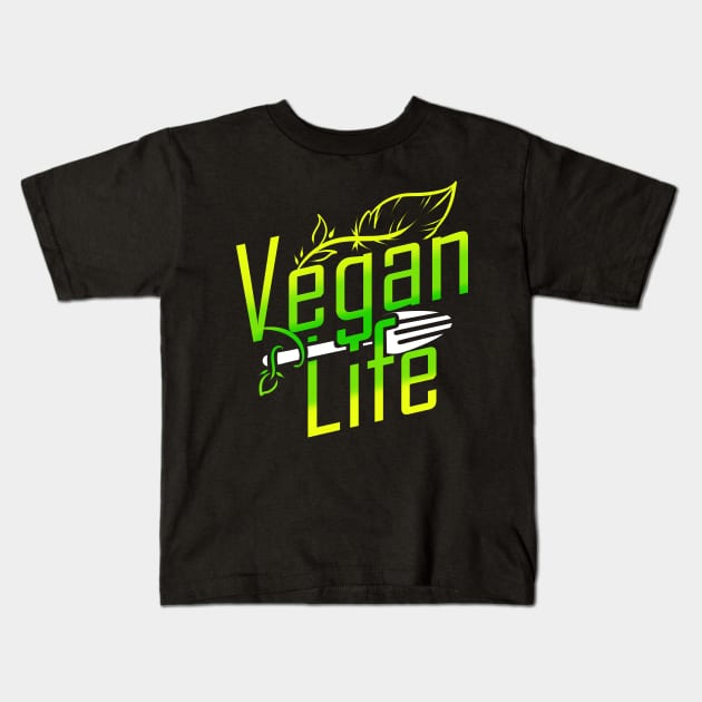 Vegan Life Logo With Fork - Go Vegan Kids T-Shirt by SinBle